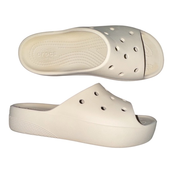 Crocs Classic Platforms Sandals Bone 6 - Picture 1 of 4